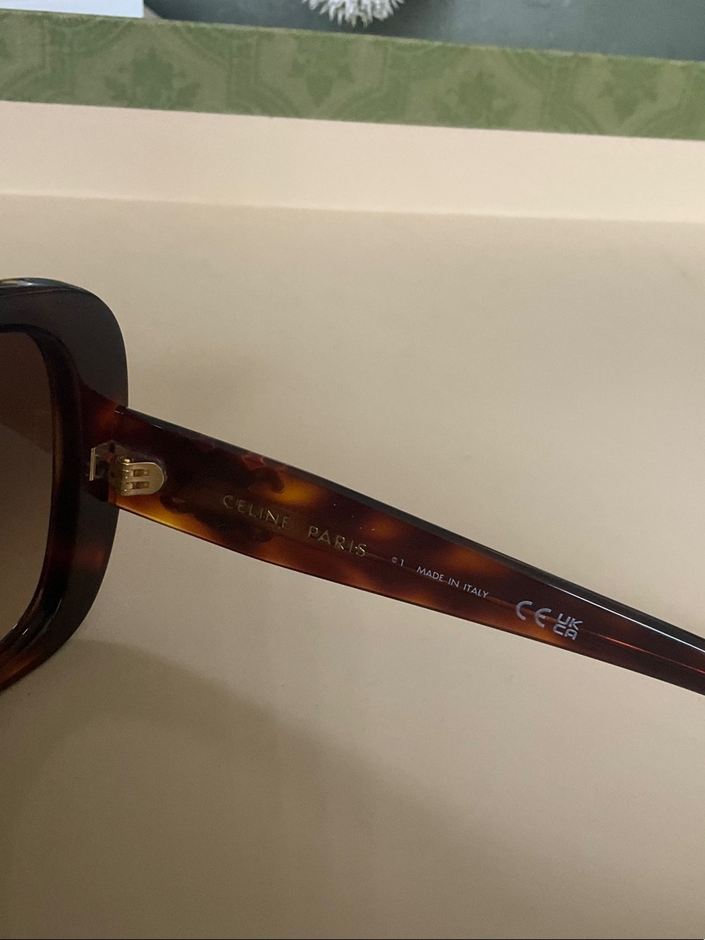 Celine Tortoiseshell Square Sunglasses with Gold Logo - Picture 6 of 9